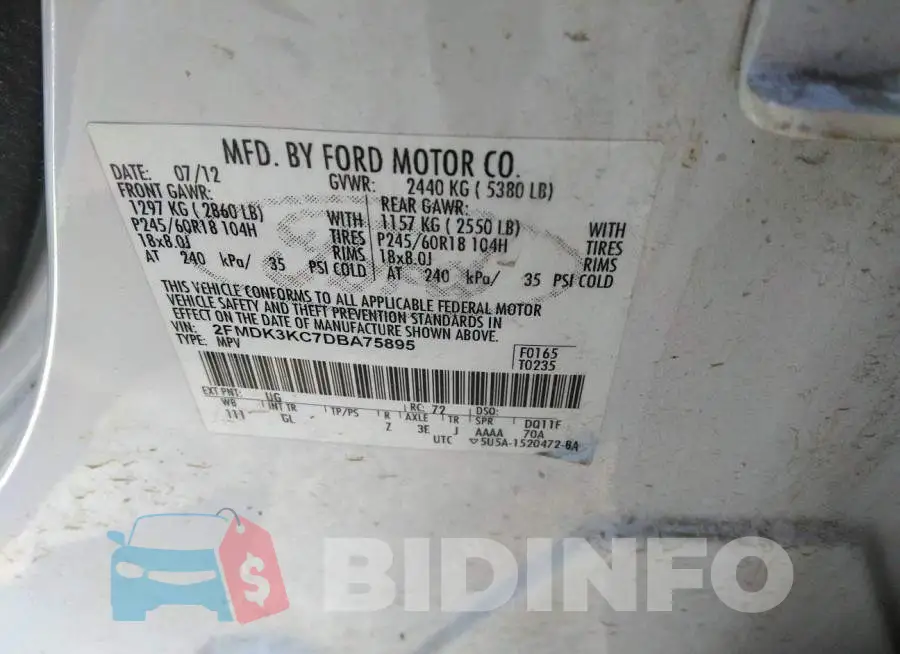 2FMDK3KC7DBA75895 Photo# 9