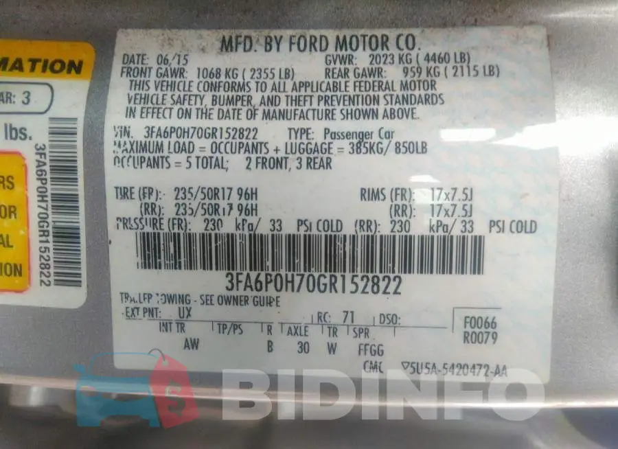 3FA6P0H70GR152822 Photo# 9