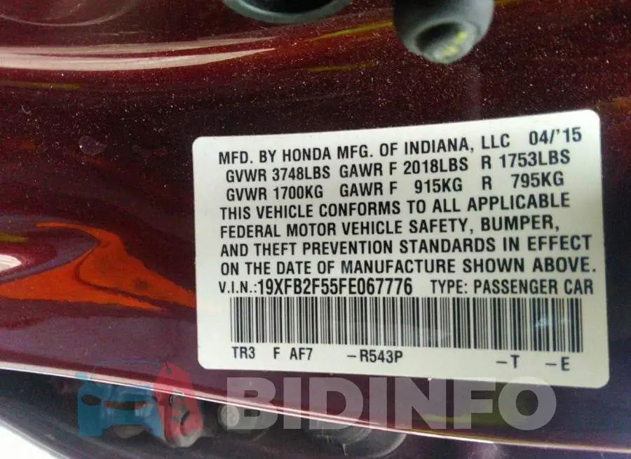 19XFB2F55FE067776 Photo# 9