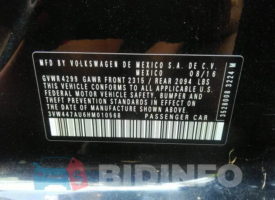 3VW447AU6HM010568 Photo# 9