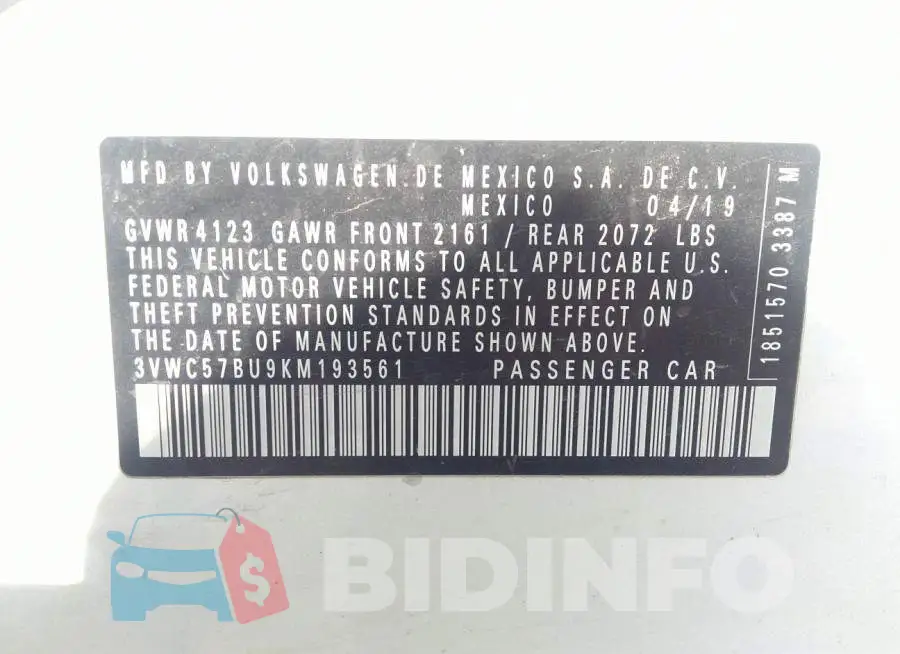 3VWC57BU9KM193561 Photo# 9