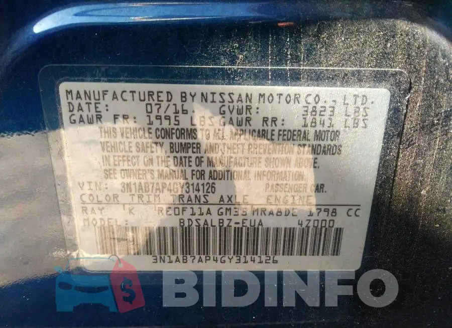 3N1AB7AP4GY314126 Photo# 9