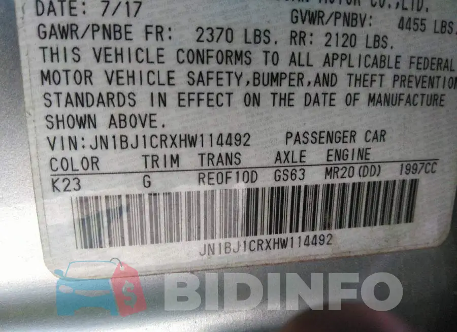 JN1BJ1CRXHW114492 Photo# 9
