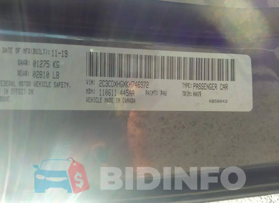 2C3CDXHGXKH746972 Photo# 9