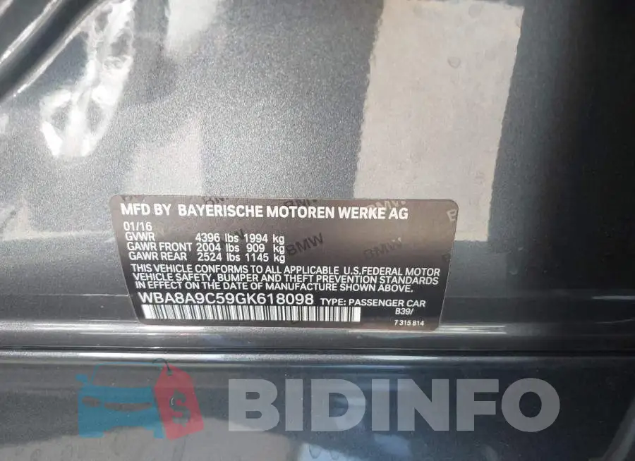 WBA8A9C59GK618098 Photo# 9