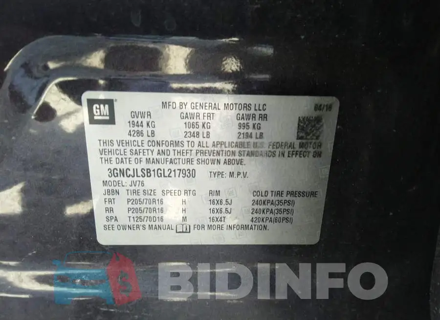 3GNCJLSB1GL217930 Photo# 9