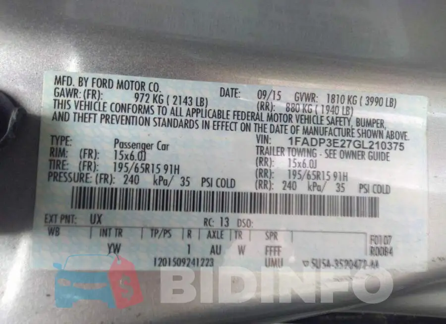 1FADP3E27GL210375 Photo# 9