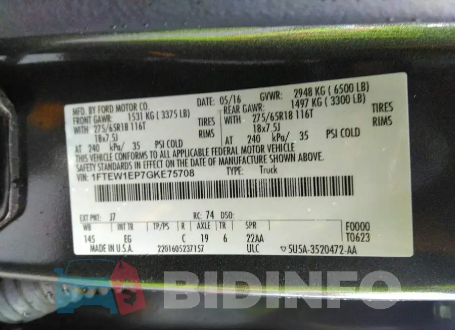 1FTEW1EP7GKE75708 Photo# 9