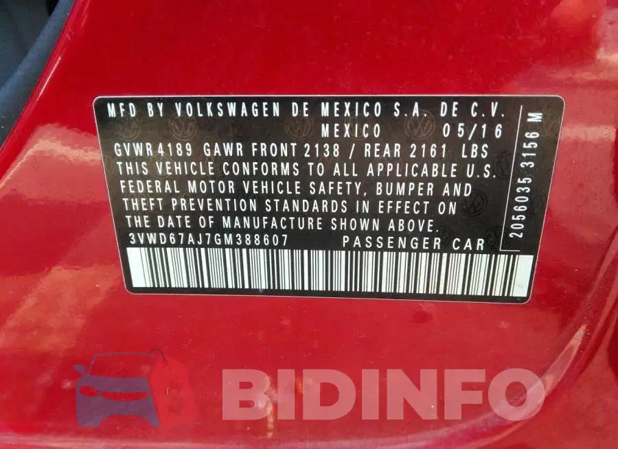 3VWD67AJ7GM388607 Photo# 9
