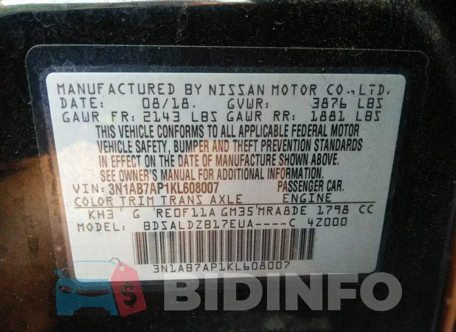 3N1AB7AP1KL608007 Photo# 9