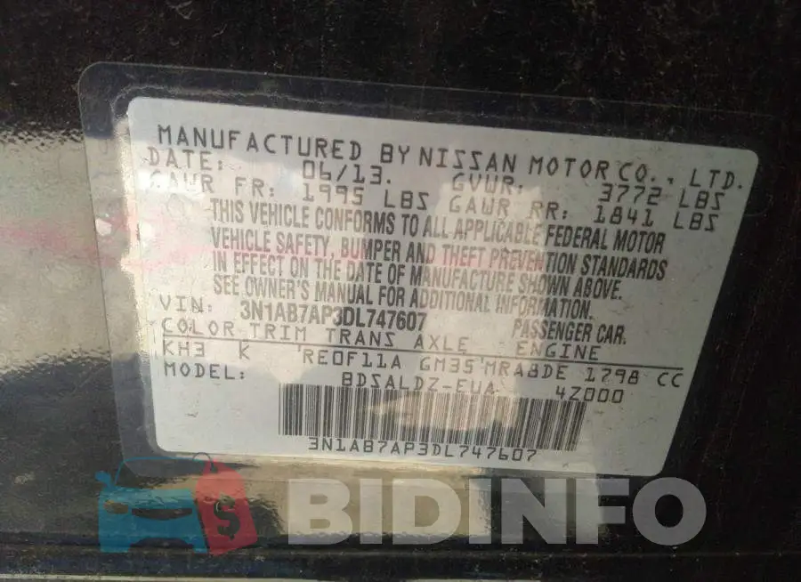 3N1AB7AP3DL747607 Photo# 9