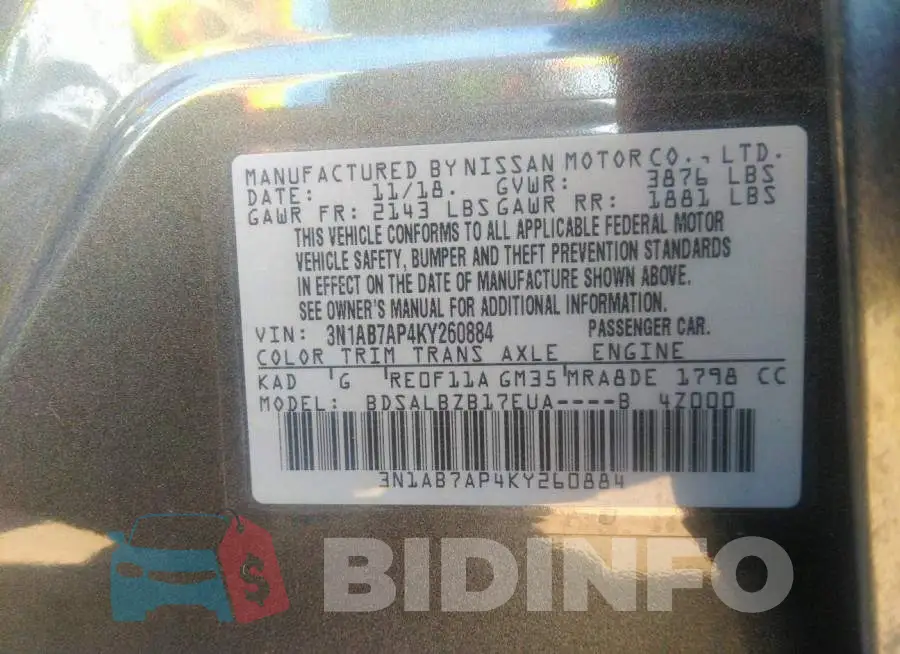 3N1AB7AP4KY260884 Photo# 9