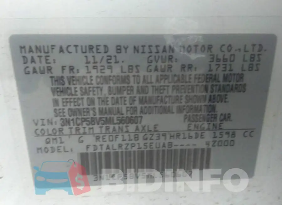 3N1CP5BV5ML560607 Photo# 9