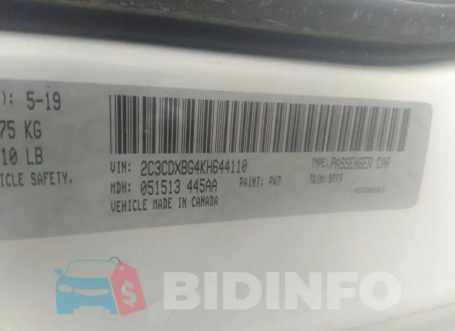 2C3CDXBG4KH644110 Photo# 9