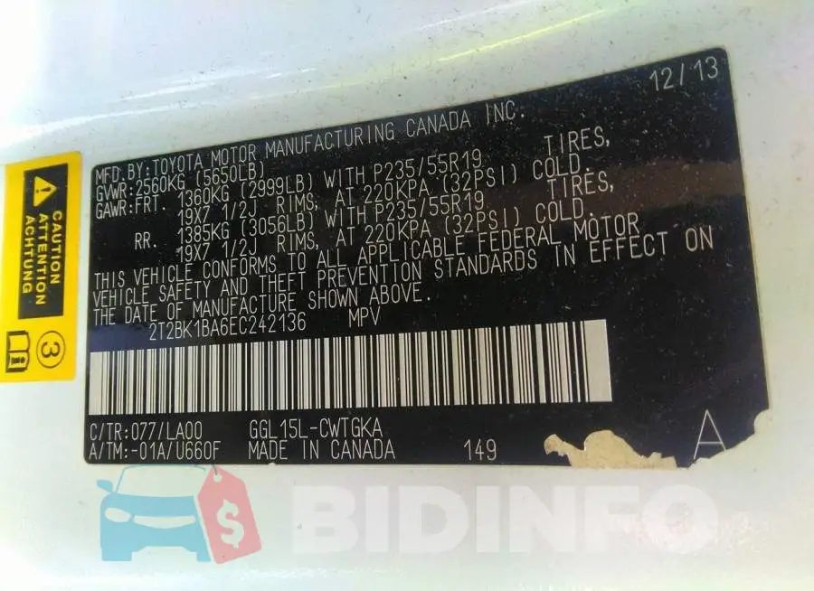 2T2BK1BA6EC242136 Photo# 9