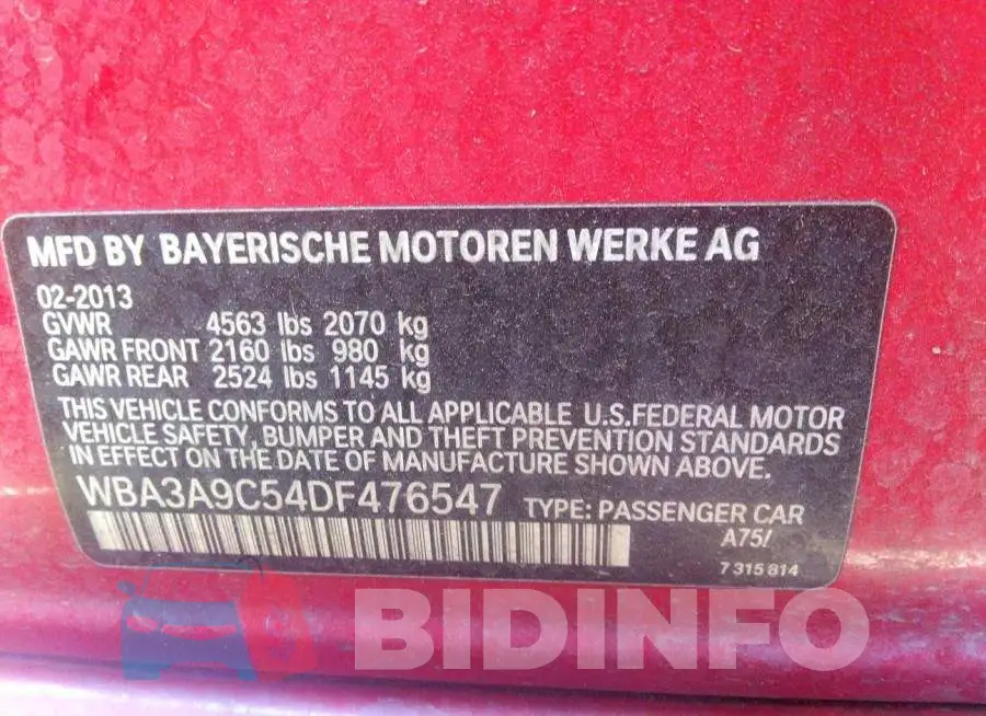 WBA3A9C54DF476547 Photo# 9