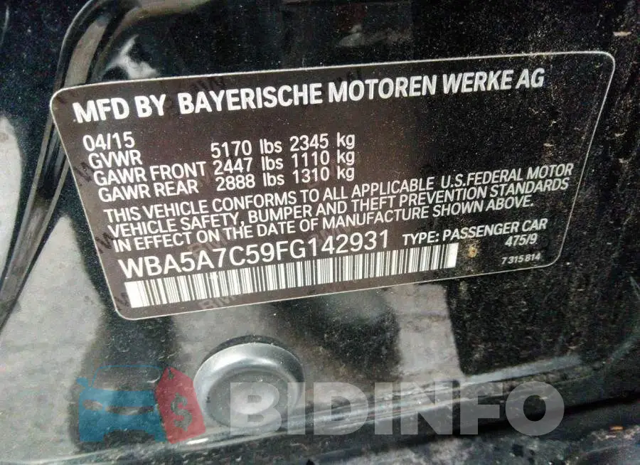 WBA5A7C59FG142931 Photo# 9