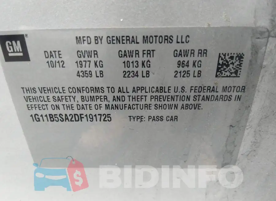 1G11B5SA2DF191725 Photo# 9
