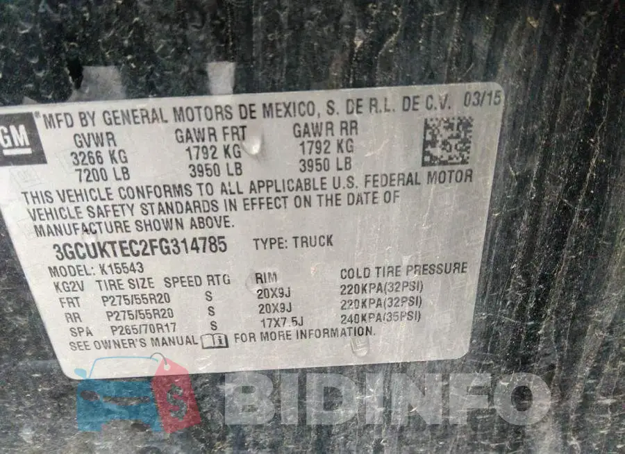 3GCUKTEC2FG314785 Photo# 9