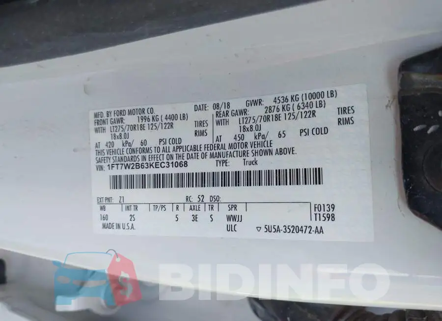 1FT7W2B63KEC31068 Photo# 9