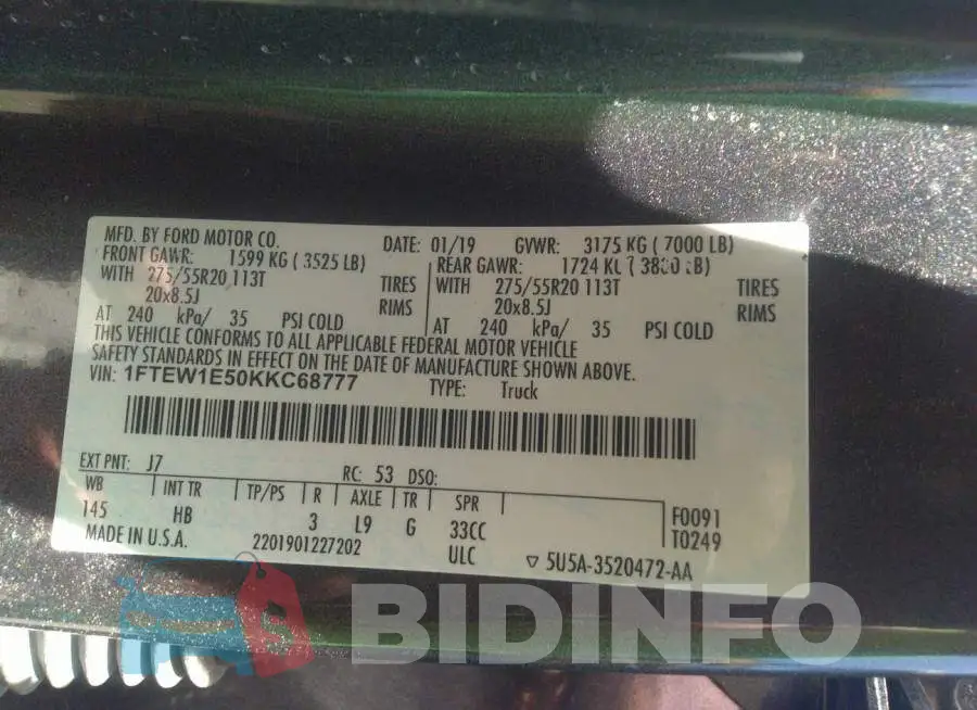 1FTEW1E50KKC68777 Photo# 9