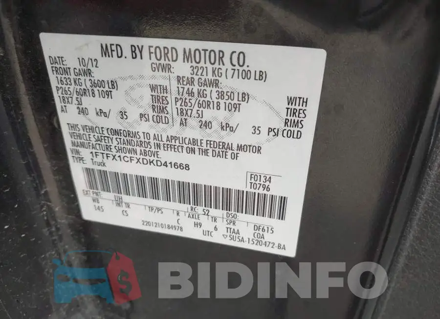 1FTFX1CFXDKD41668 Photo# 9