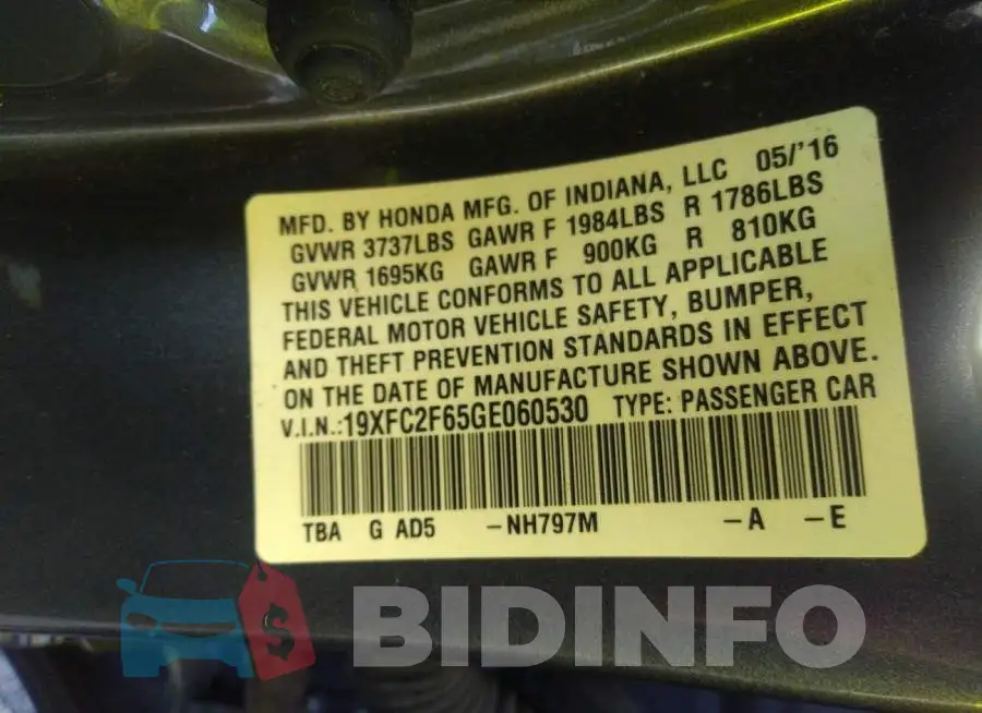 19XFC2F65GE060530 Photo# 9