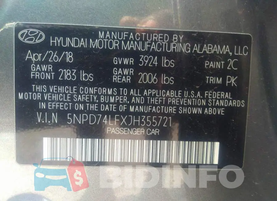 5NPD74LFXJH355721 Photo# 9