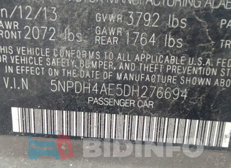 5NPDH4AE5DH276694 Photo# 9