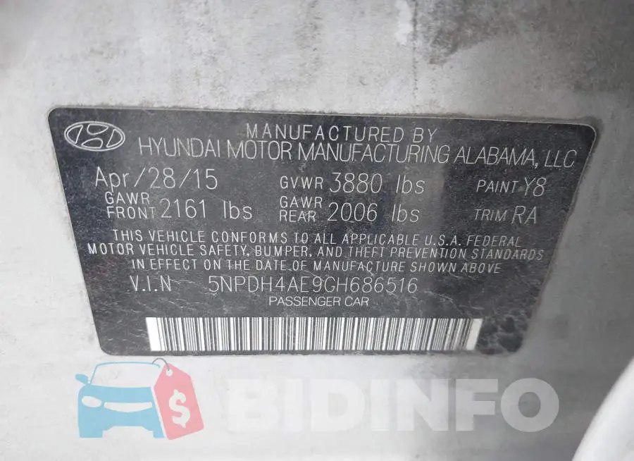 5NPDH4AE9GH686516 Photo# 9