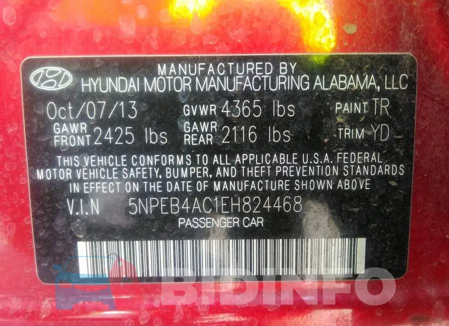 5NPEB4AC1EH824468 Photo# 9