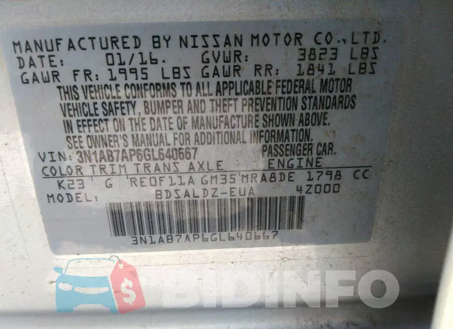 3N1AB7AP6GL640667 Photo# 9