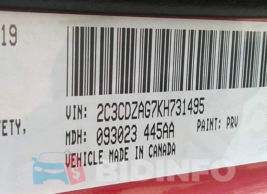 2C3CDZAG7KH731495 Photo# 9