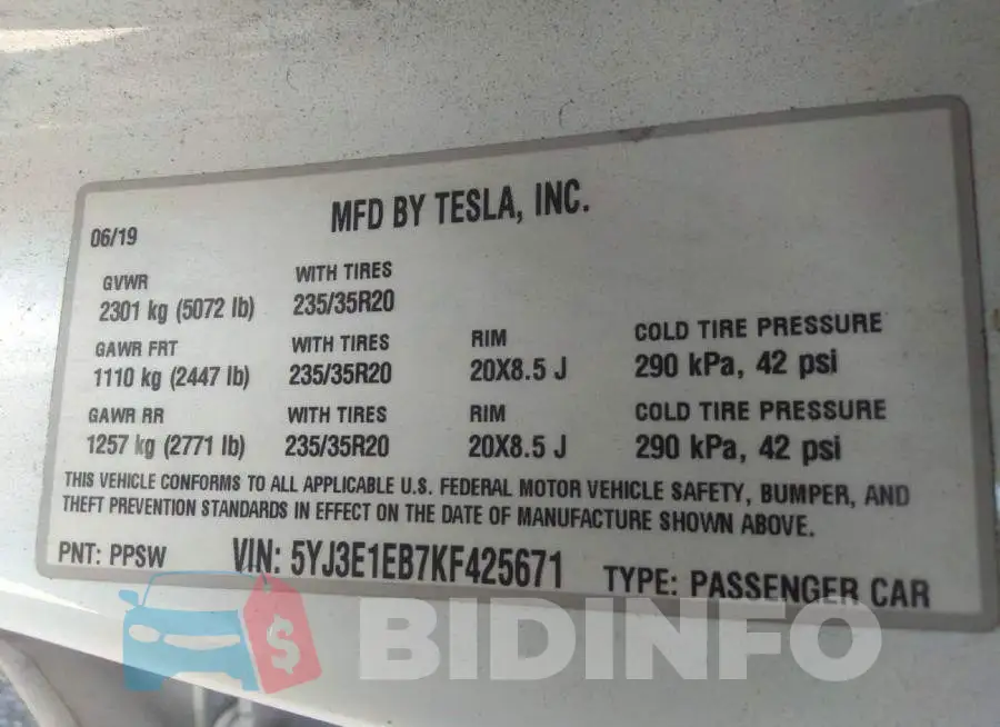 5YJ3E1EB7KF425671 Photo# 9
