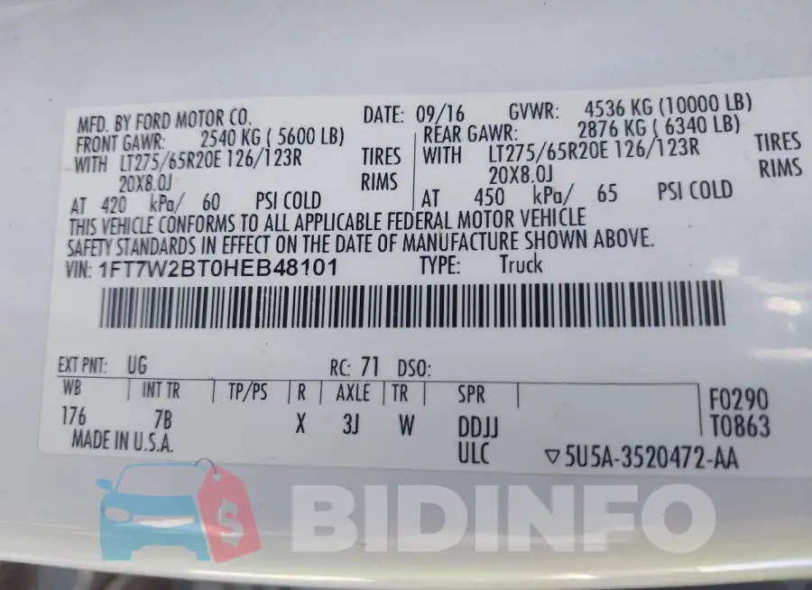 1FT7W2BT0HEB48101 Photo# 9