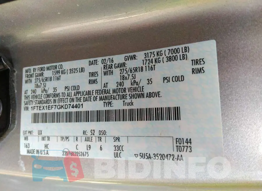 1FTEX1EF7GKD74401 Photo# 9