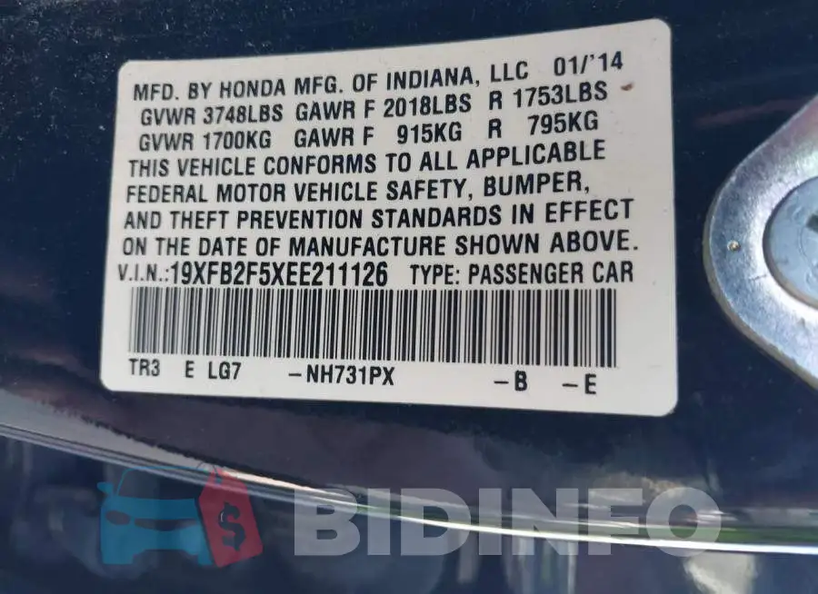 19XFB2F5XEE211126 Photo# 9