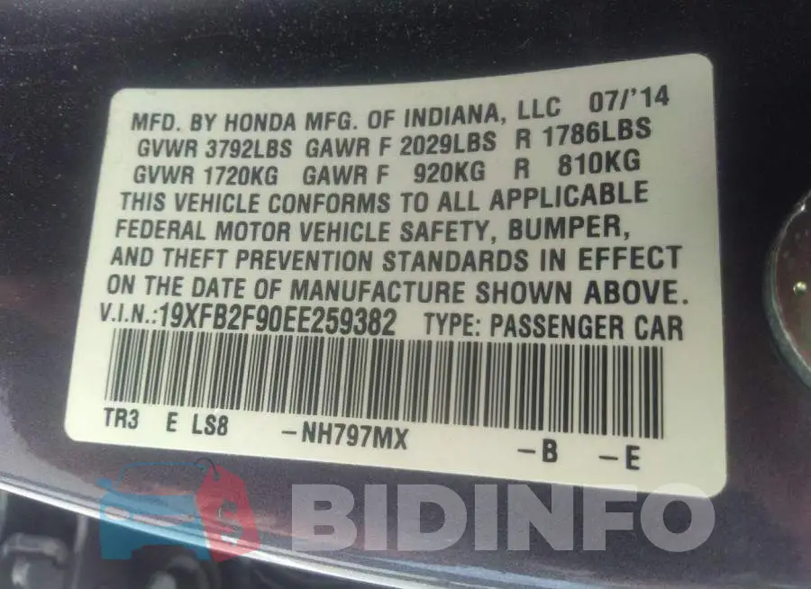 19XFB2F90EE259382 Photo# 9