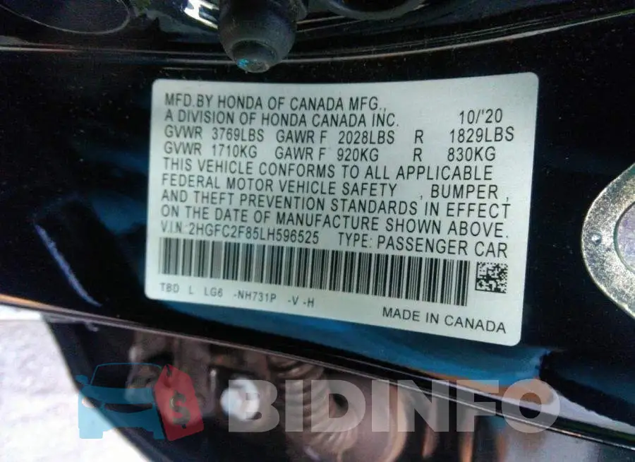 2HGFC2F85LH596525 Photo# 9