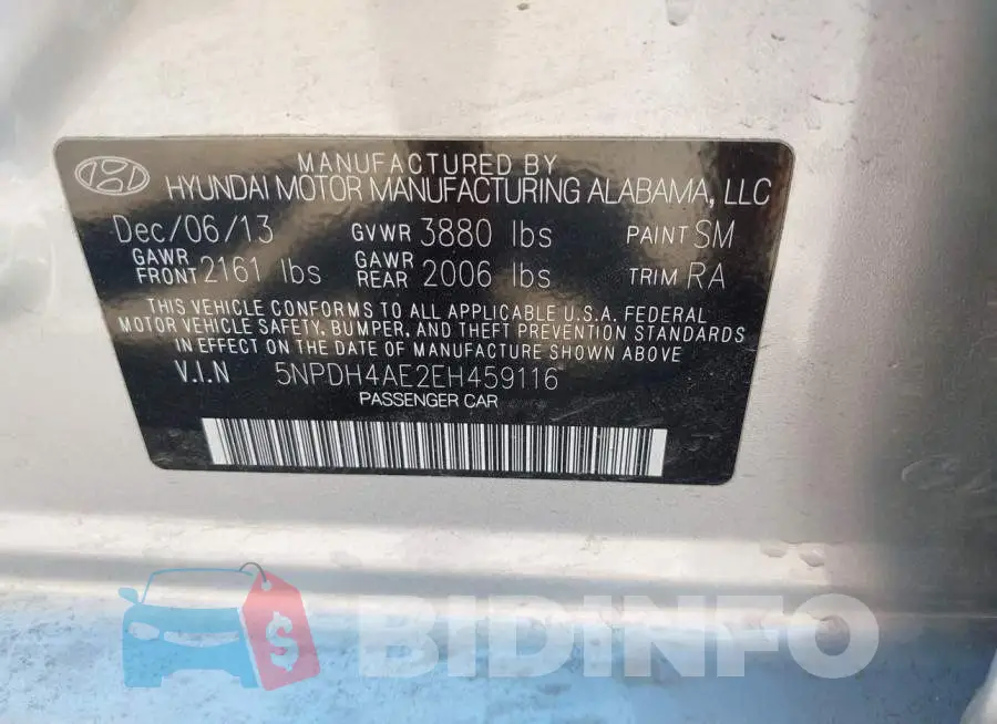 5NPDH4AE2EH459116 Photo# 9