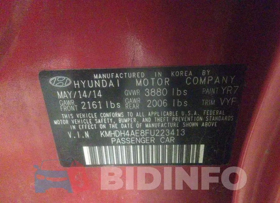 KMHDH4AE8FU223413 Photo# 9