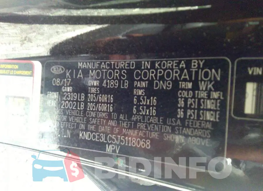 KNDCE3LC5J5118068 Photo# 9