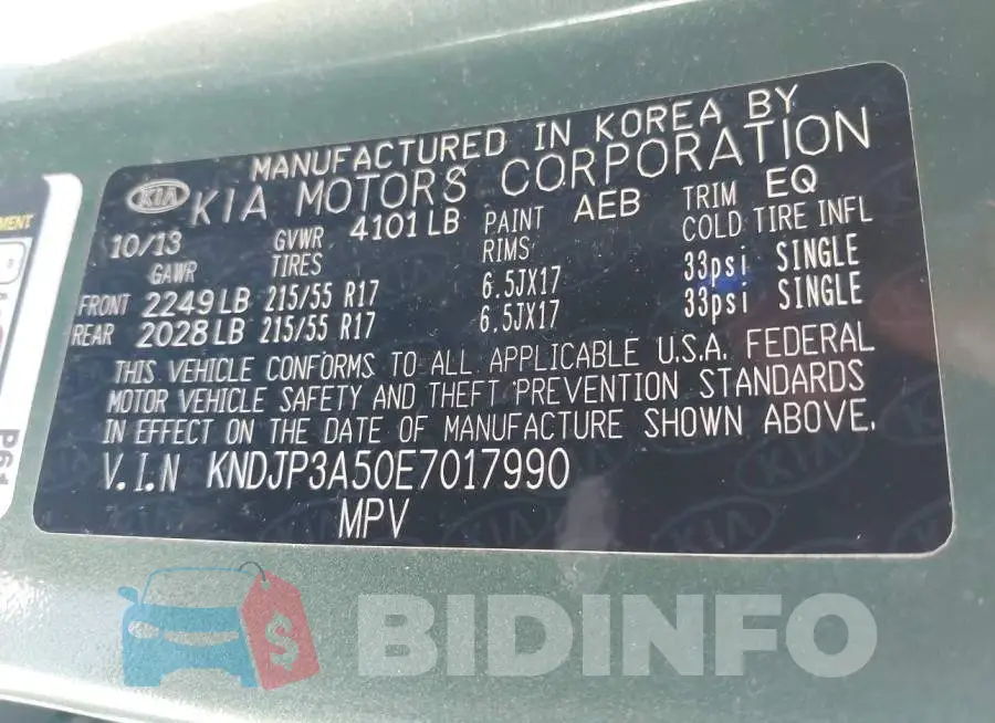 KNDJP3A50E7017990 Photo# 9