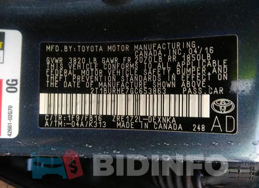 2T1BURHE7GC653863 Photo# 9