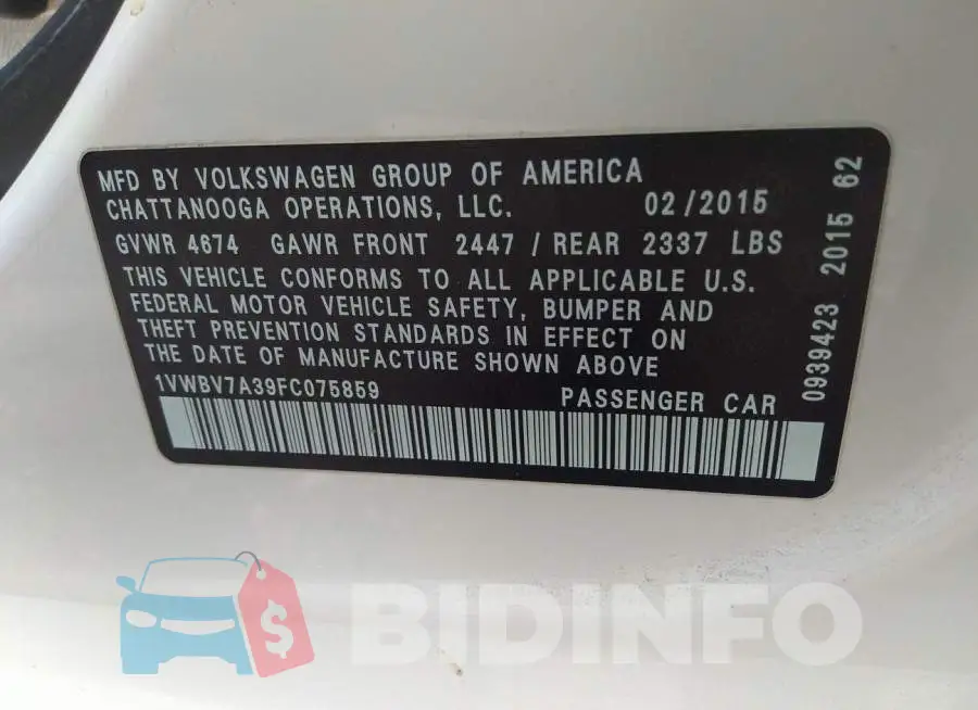 1VWBV7A39FC075859 Photo# 9