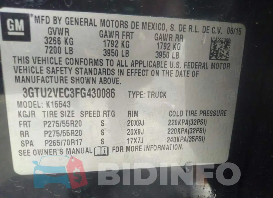 3GTU2VEC3FG430086 Photo# 9