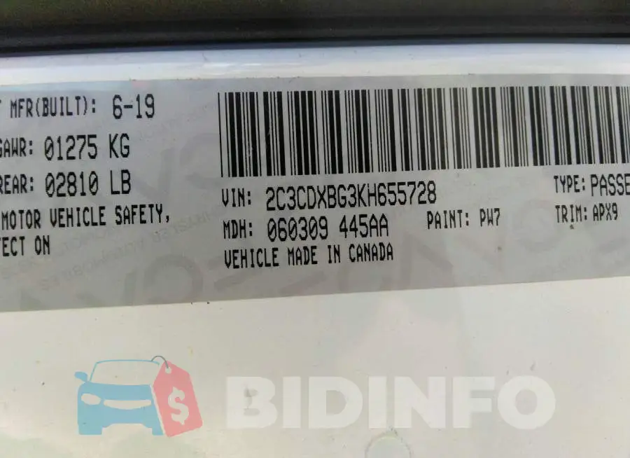 2C3CDXBG3KH655728 Photo# 9