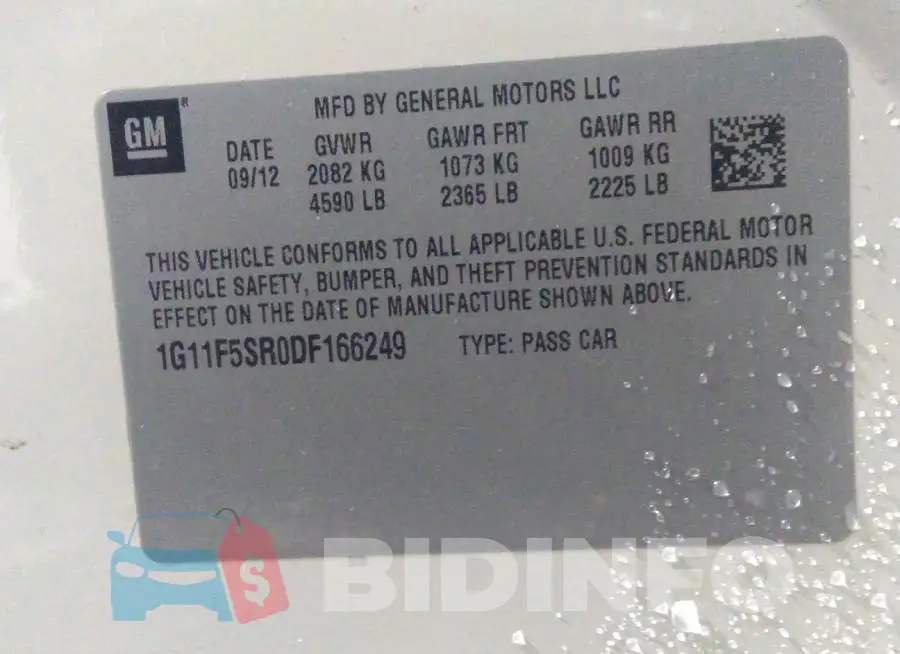 1G11F5SR0DF166249 Photo# 9