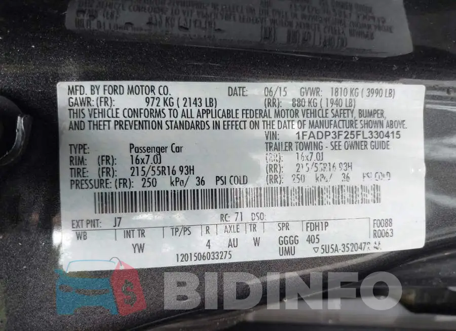 1FADP3F25FL330415 Photo# 9