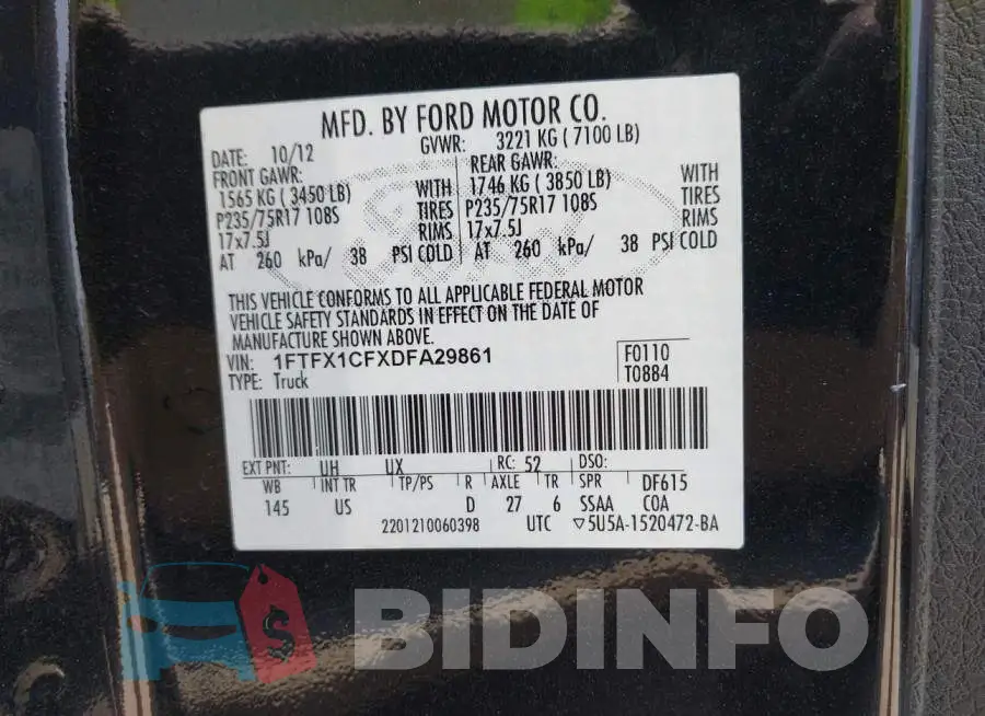 1FTFX1CFXDFA29861 Photo# 9
